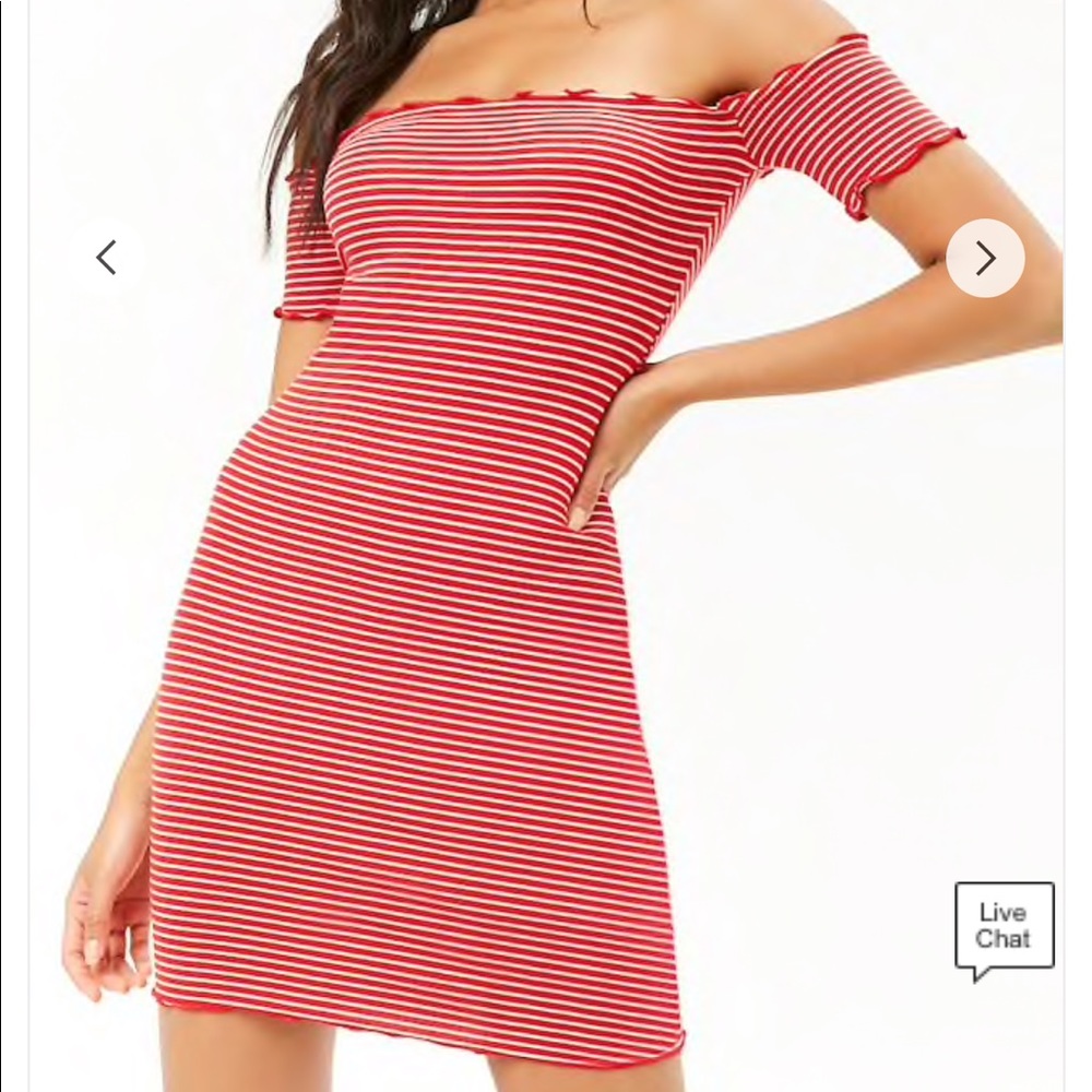 Ruffle hem red and white stripe mini dress